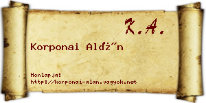 Korponai Alán névjegykártya